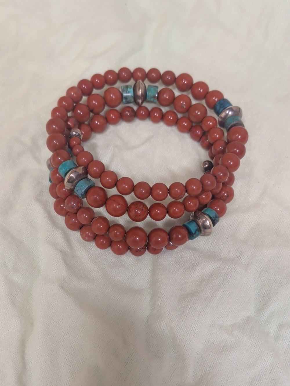 RLM Turquoise Accent Sterling Red Jasper Bead Wrap Bracelet QVC Vintage